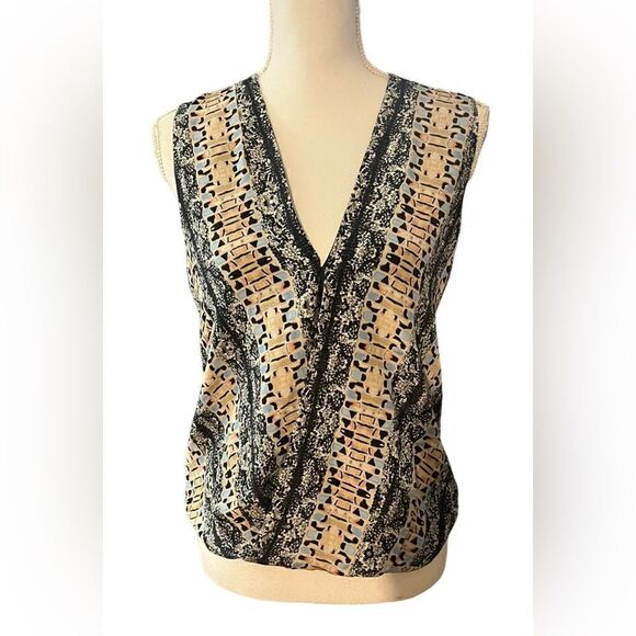 Marie Oliver Silk Sleeveless Blouse Size XS faux wrap snake print - Picture 5 of 7